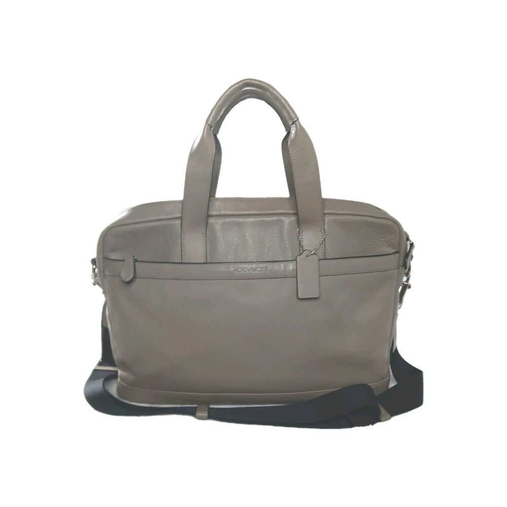 COACH Hudson Leather Bag  Briefcase F71561 Taupe Gray Brown Retail $450 - Picture 5 of 15